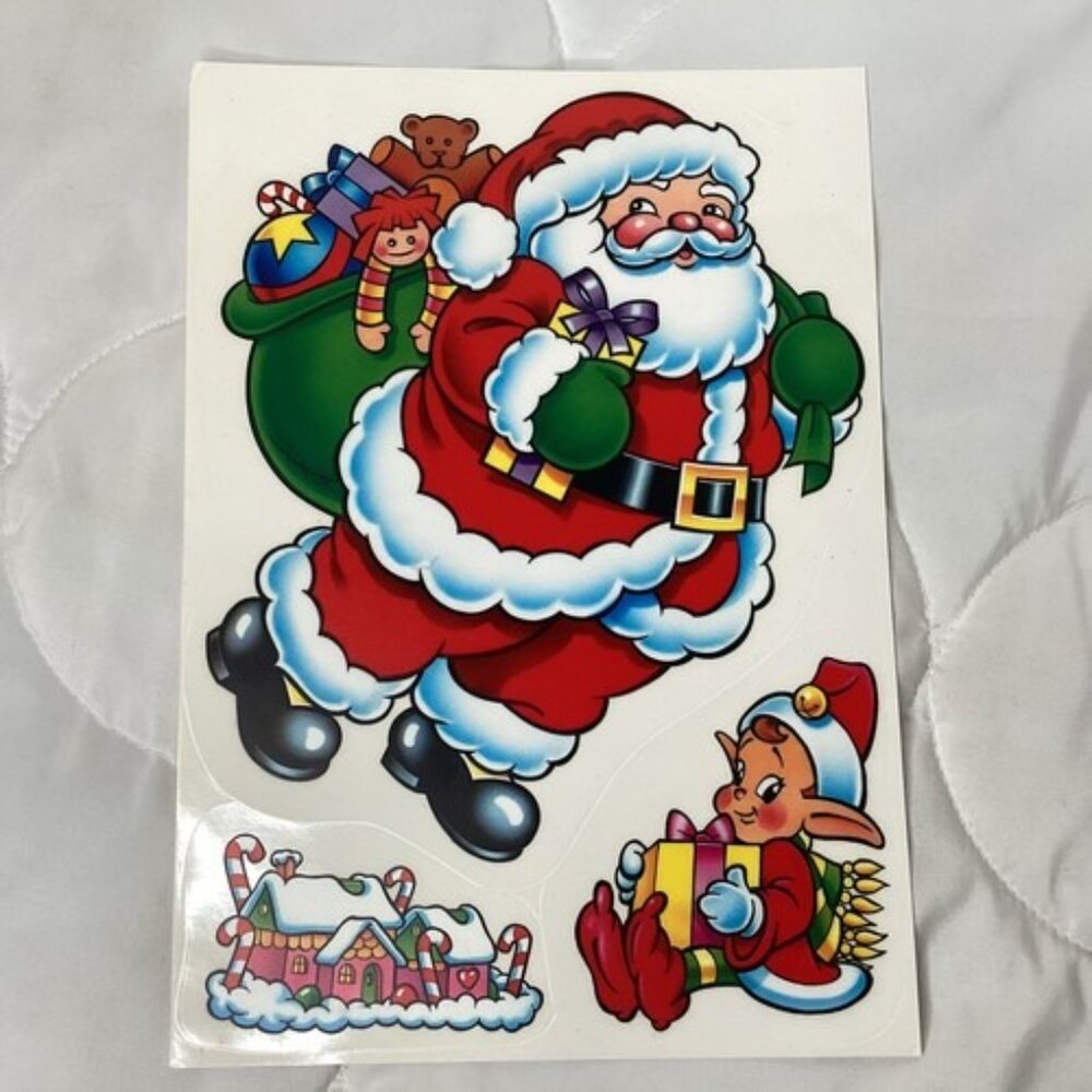 Vintage Christmas Static Cling Window Kit Santa Holiday 9x12 Sheets Set Of 5 - Picture 4 of 10